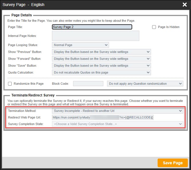 Survey Mid-way Redirect