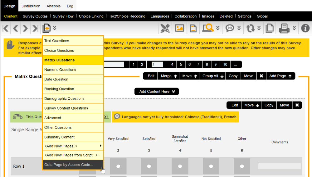 Access Code Menu