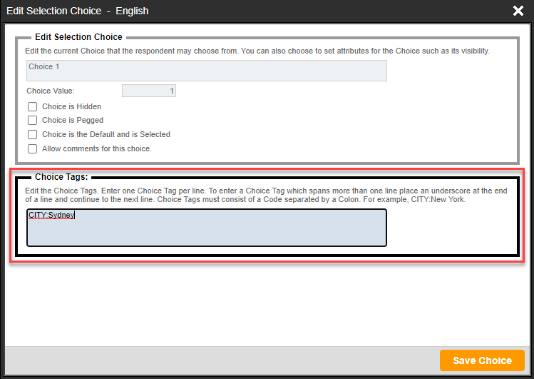 Add Choice/Row Tags