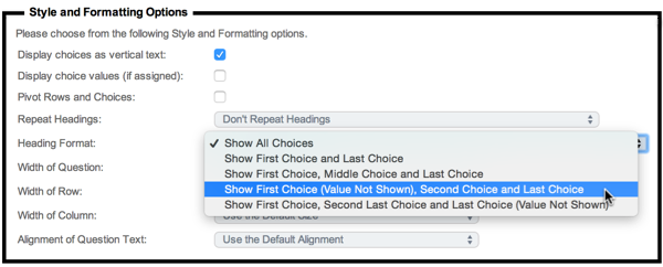 Choice Heading Formatting