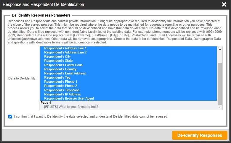 De-identifying Response and Respondent Data