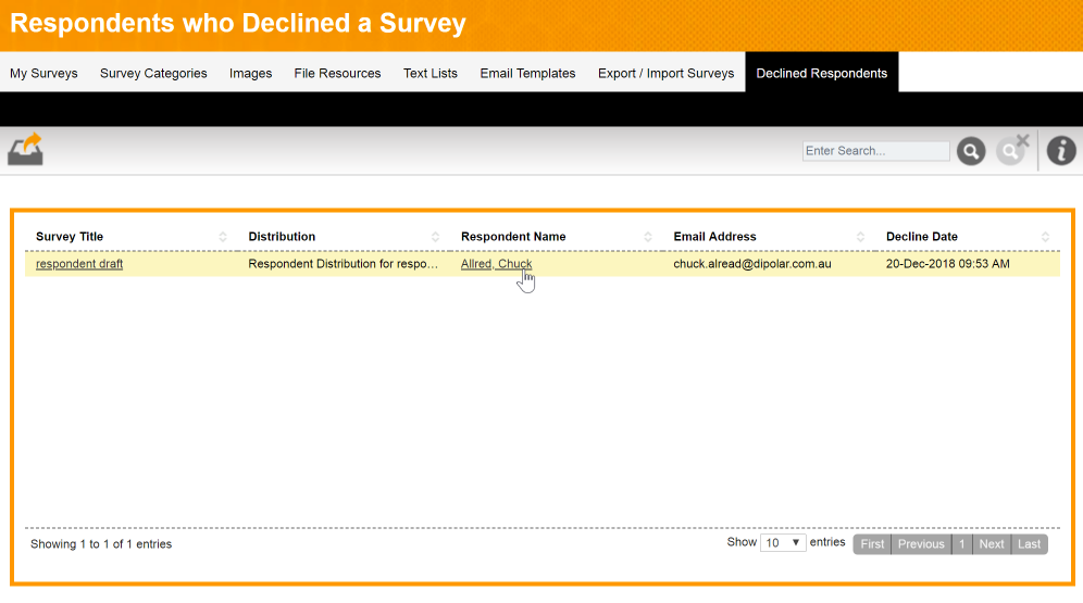 Declined Response Listing