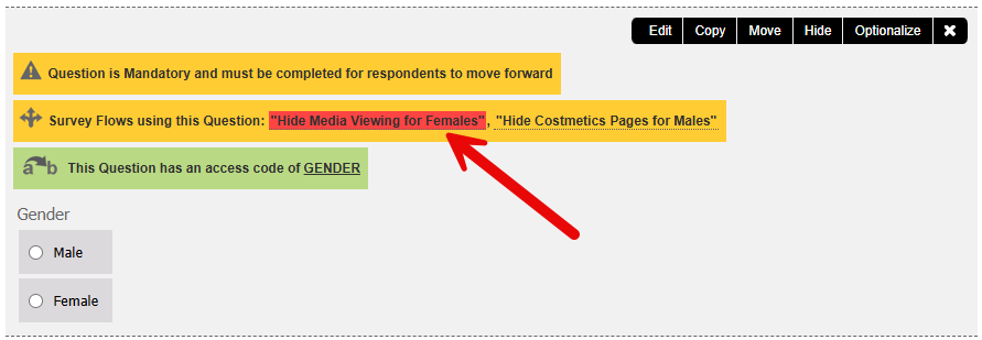 Color code disabled survey flows