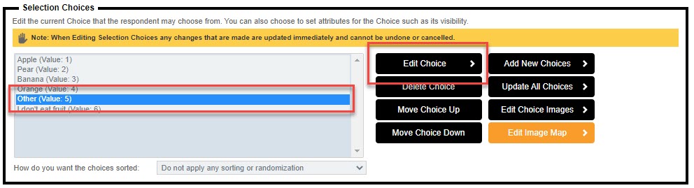 Exclsuive and Other Specify Edit Choice