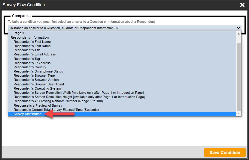 Survey Flow Based On Distribution Add Condition