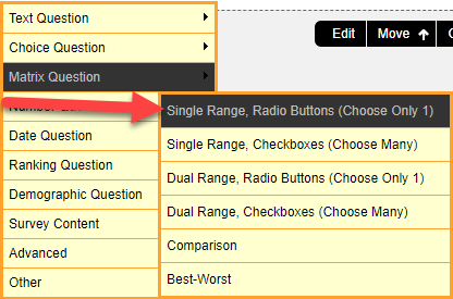 Single Choice Matrix Question