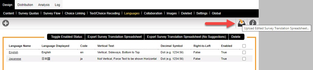 Multi-Language Survey Upload Spreadsheet