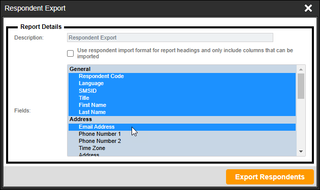 Respondent Export Selection