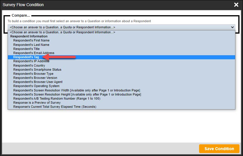 Respondent Tag Flow Add Condition